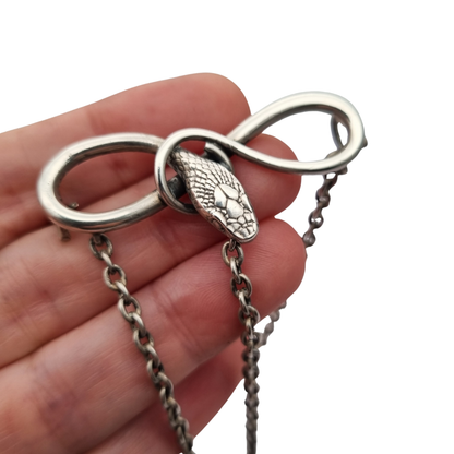 Victorian .800 Silver Snake and Infinity Chatelaine Pin, Europe, 19th - 20th Century