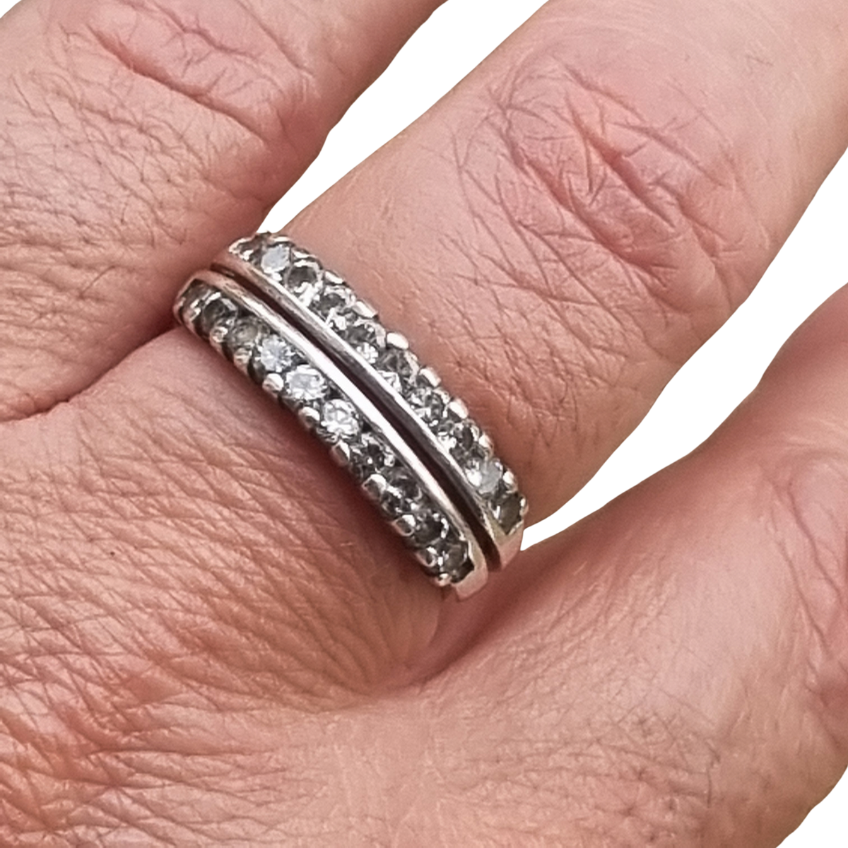 Vintage silver ring with double row of white stones, 80s-90s
