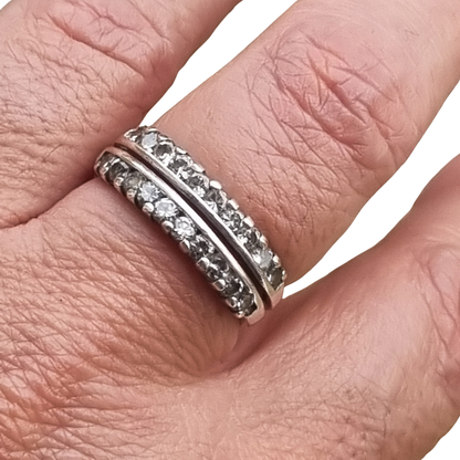 Vintage silver ring with double row of white stones, 80s-90s