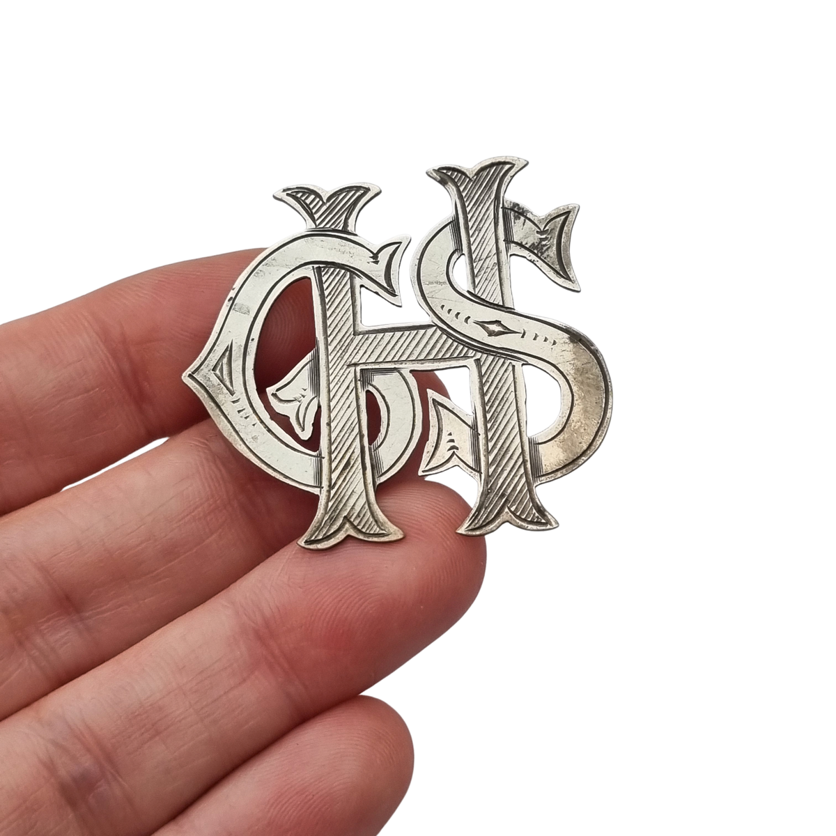 Antique Victorian sterling silver monogram brooch STG SIL, ca. 1890-1920