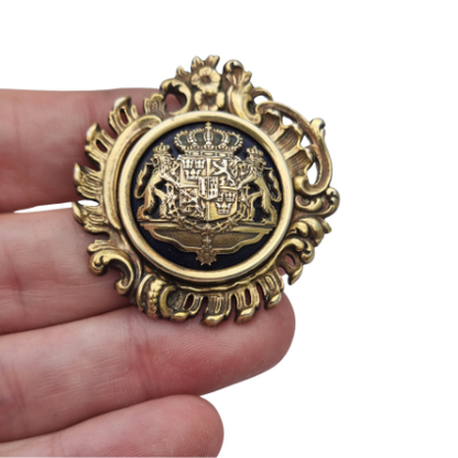 Swedish gilt silver and enamel heraldic brooch, Greater Coat of Arms of Sweden, 1973