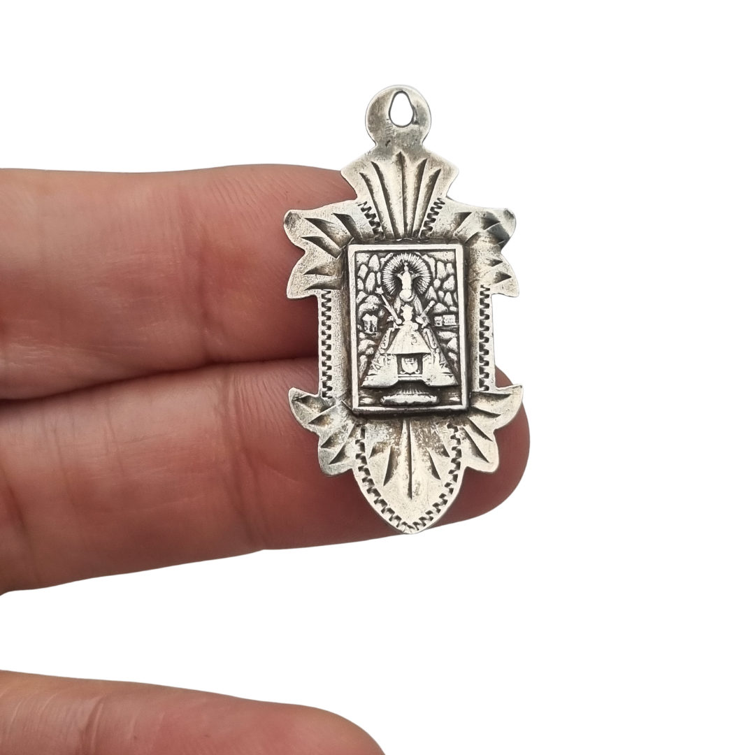 Religious medal The Black Madonna N.S. Montserrat in silver, Catalonia, 1930s-40s