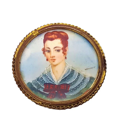 Broche de señora pintado a mano en miniatura victoriana camafeo