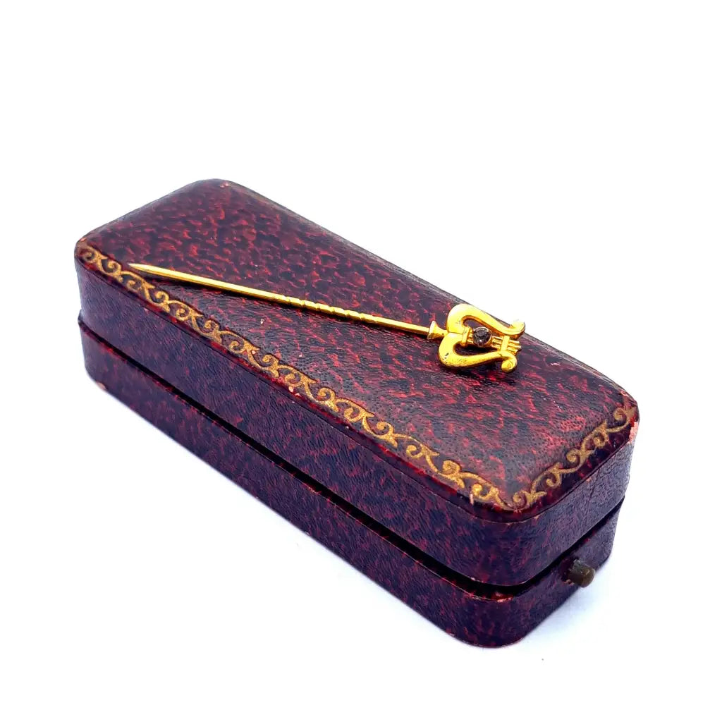 Pin de palo arpa vintage pasador oro tapa metal dorado
