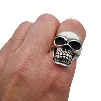 Anillo calavera de plata 925 gótico pesado estilo punk joyería rockera regalos