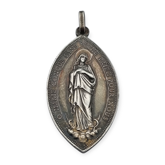 Antique religious medal in silver, Immaculate Virgin, Lyon circa 190