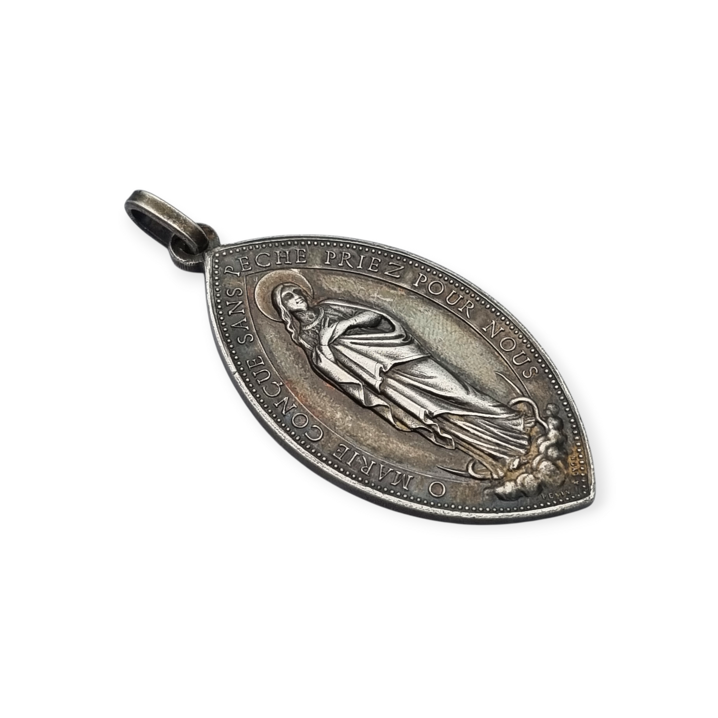 Antique religious medal in silver, Immaculate Virgin, Lyon circa 190