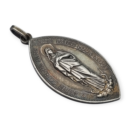 Antique religious medal in silver, Immaculate Virgin, Lyon circa 190