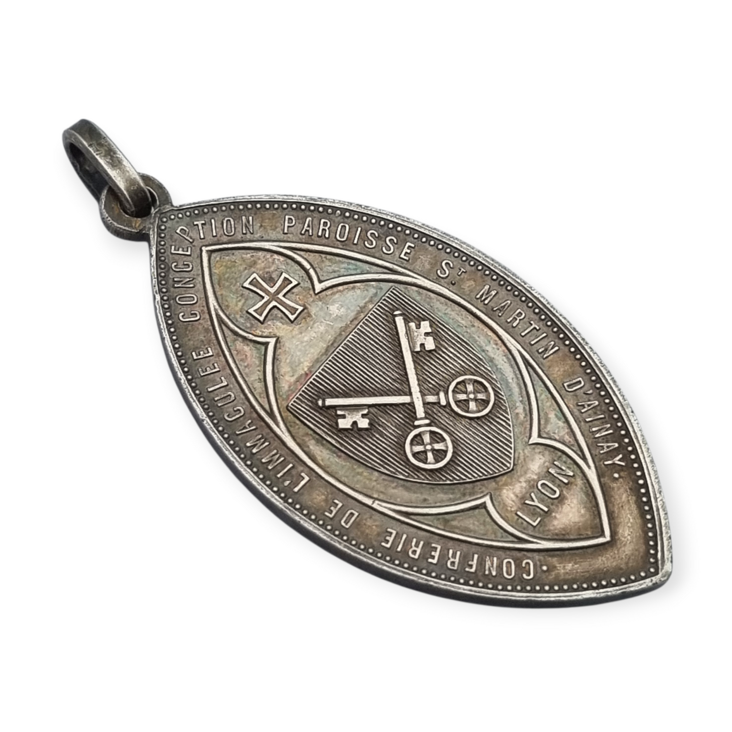 Antique religious medal in silver, Immaculate Virgin, Lyon circa 190