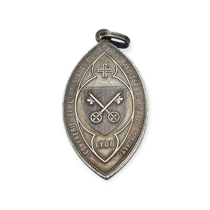 Antique religious medal in silver, Immaculate Virgin, Lyon circa 190