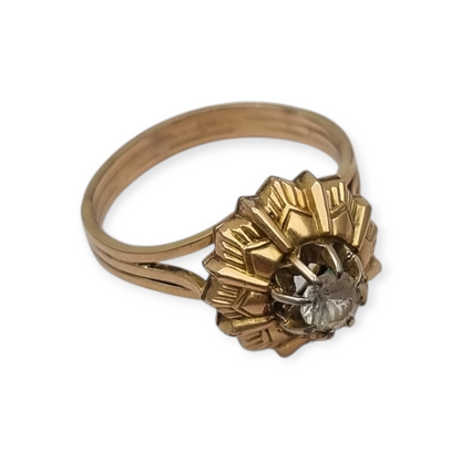 Anillo Art Decó francés oro laminado FIX circa 1930s con diseño floral