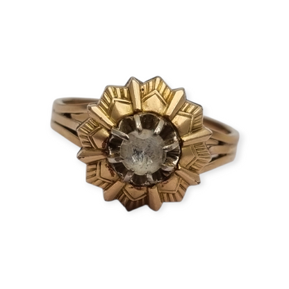 Anillo Art Decó francés oro laminado FIX circa 1930s con diseño floral