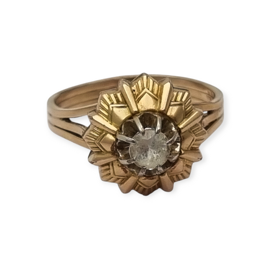 Anillo Art Decó francés oro laminado FIX circa 1930s con diseño floral