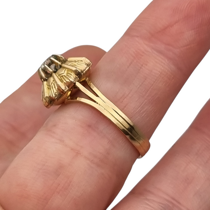 Anillo Art Decó francés oro laminado FIX circa 1930s con diseño floral