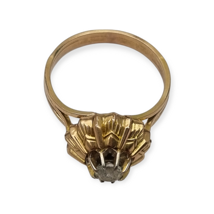 Anillo Art Decó francés oro laminado FIX circa 1930s con diseño floral