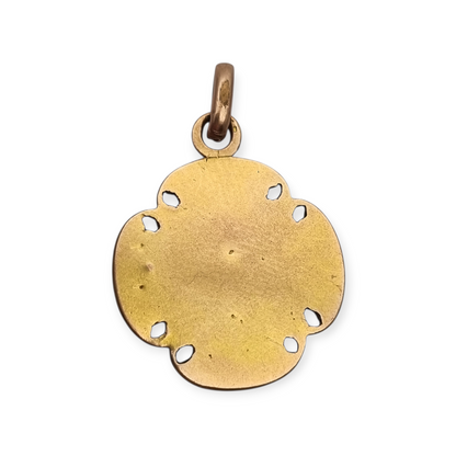 Antique religious medal in openwork gilt cross with chalice, circa 1920