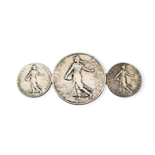 French brooch with original silver coins from 1916, Art Deco