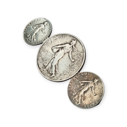 French brooch with original silver coins from 1916, Art Deco