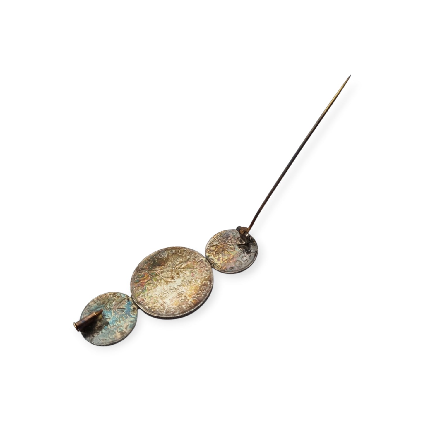 French brooch with original silver coins from 1916, Art Deco