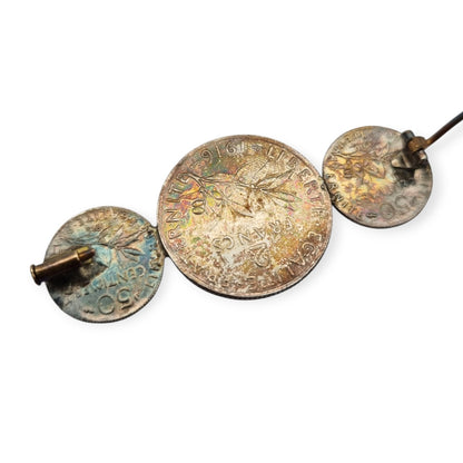 French brooch with original silver coins from 1916, Art Deco