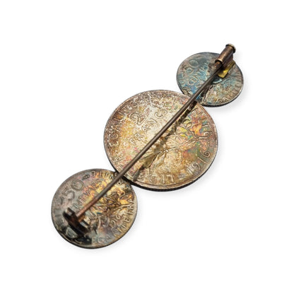 French brooch with original silver coins from 1916, Art Deco