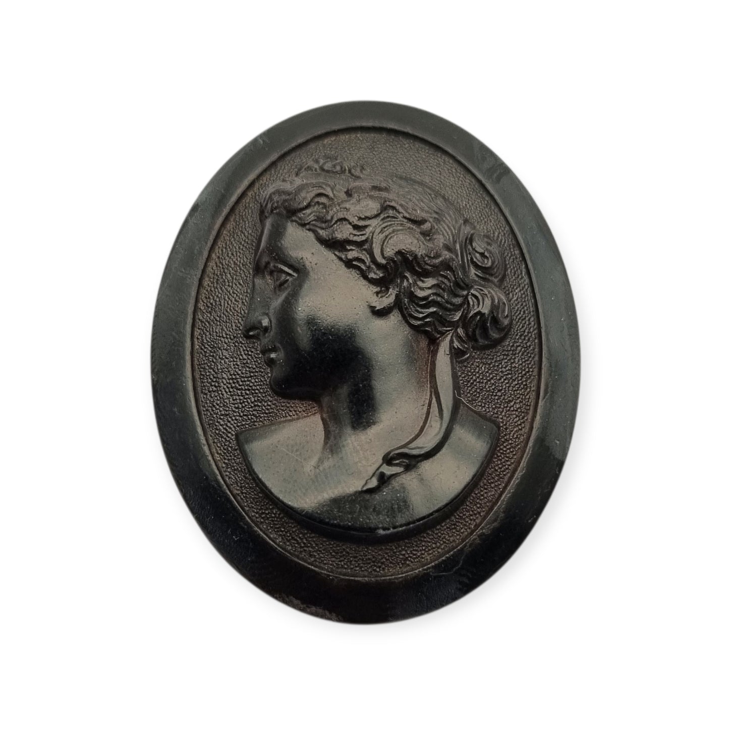 Victorian vulcanite mourning brooch with classic cameo, circa 1890