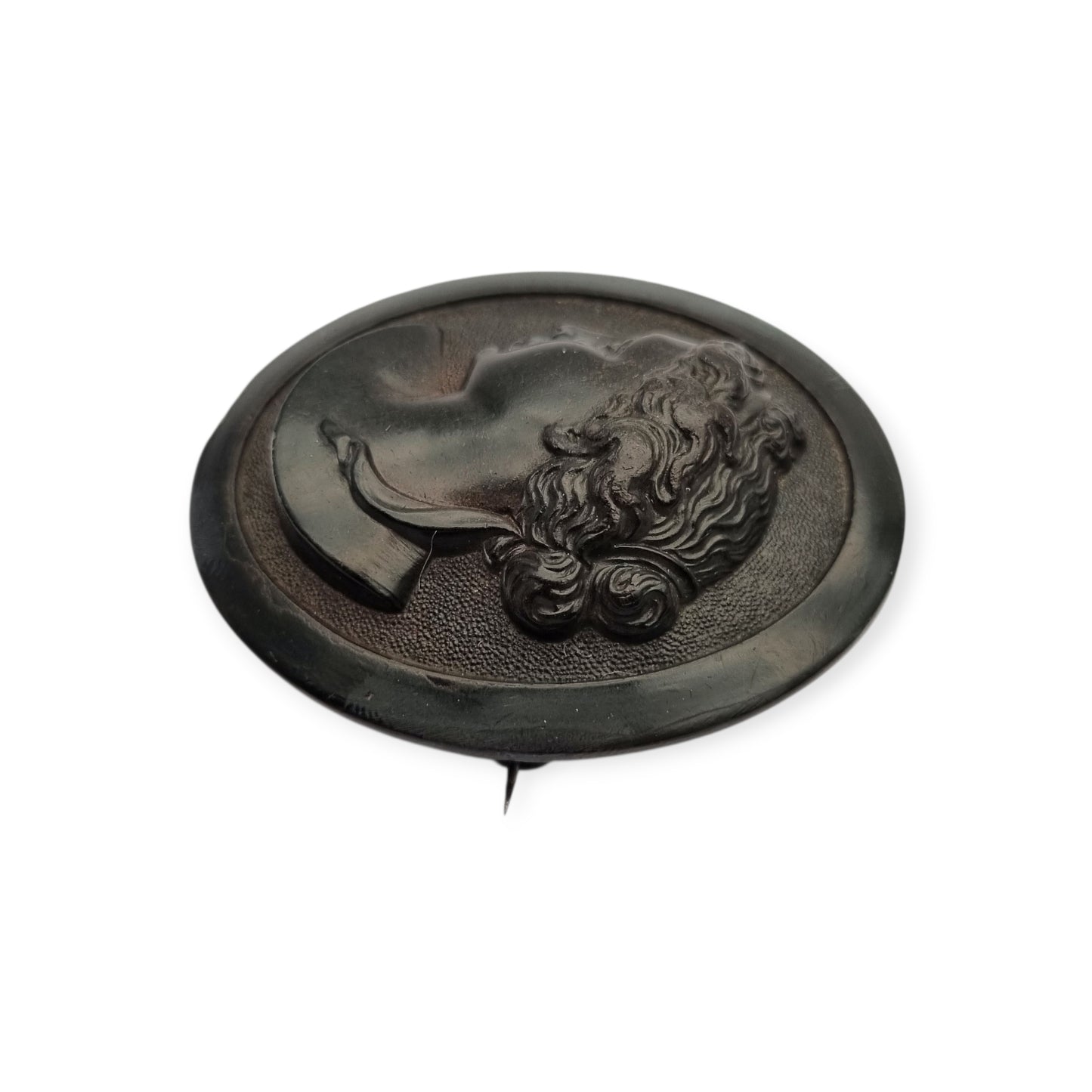 Victorian vulcanite mourning brooch with classic cameo, circa 1890