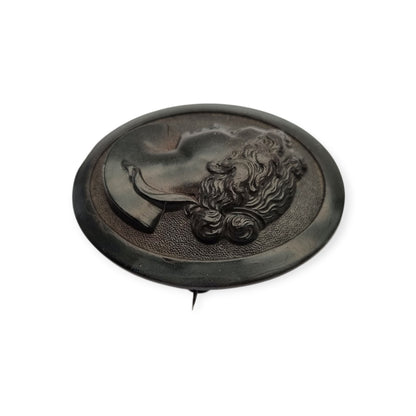 Victorian vulcanite mourning brooch with classic cameo, circa 1890