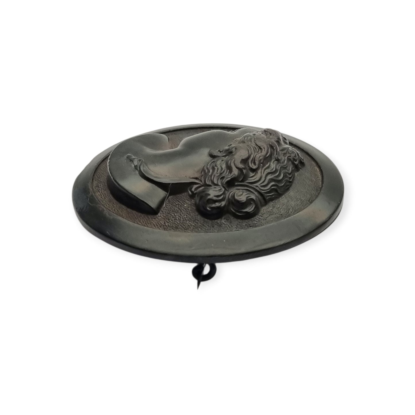 Victorian vulcanite mourning brooch with classic cameo, circa 1890