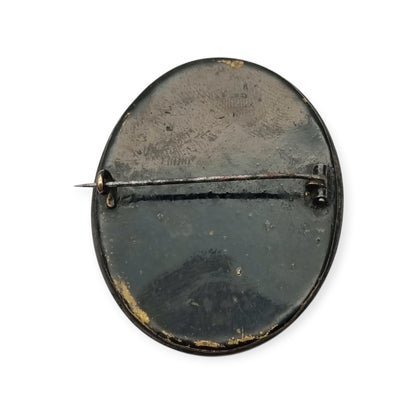 Victorian vulcanite mourning brooch with classic cameo, circa 1890