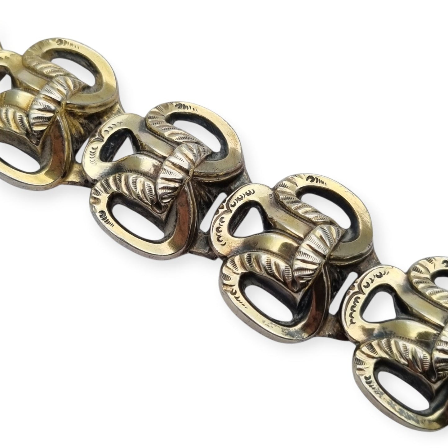 Brazalete francés Art Déco en plata vermeil diseño geométrico circa 1920