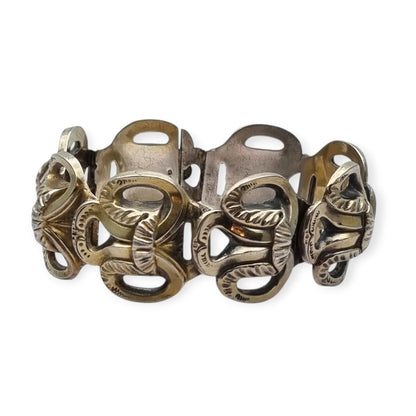 Brazalete francés Art Déco en plata vermeil diseño geométrico circa 1920