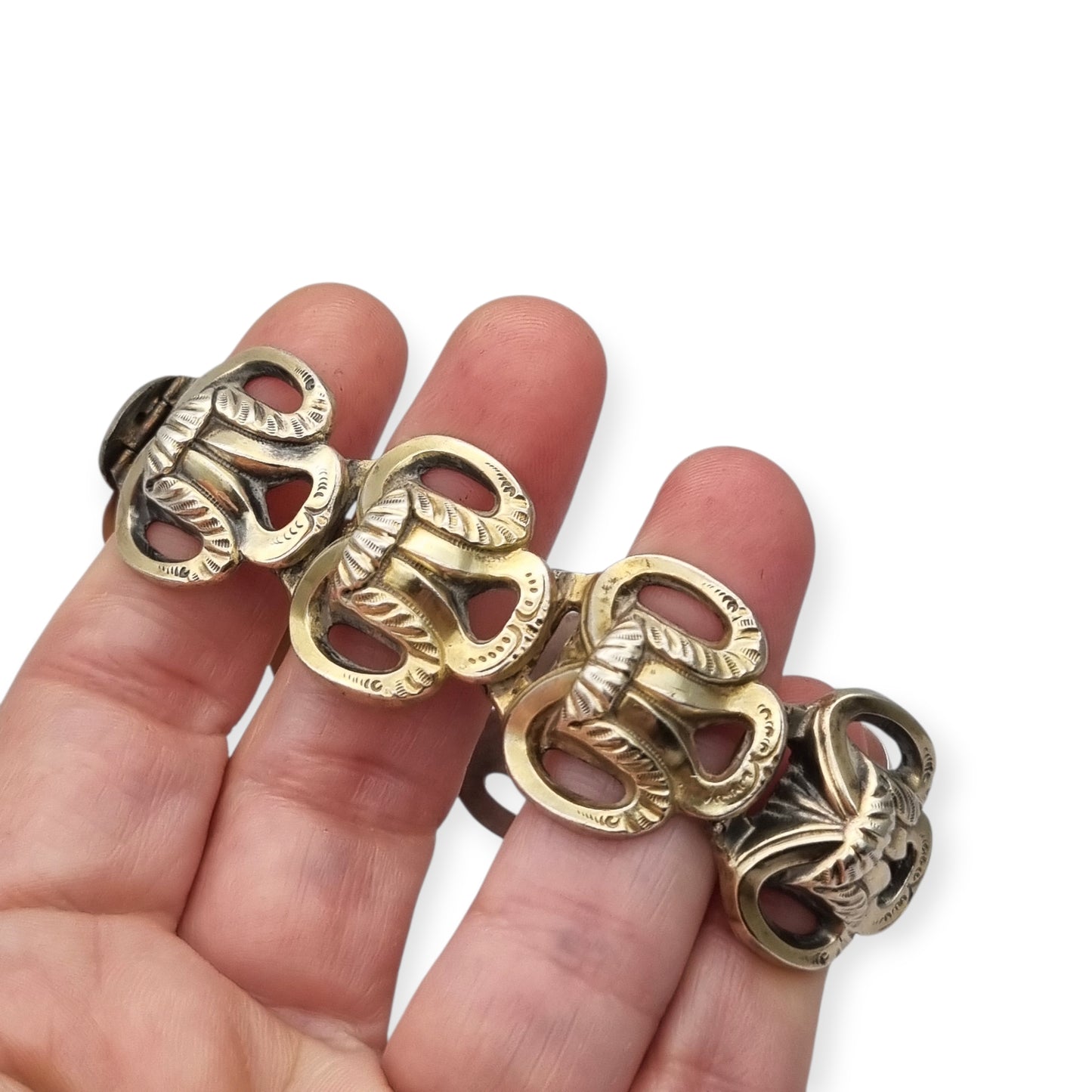 Brazalete francés Art Déco en plata vermeil diseño geométrico circa 1920