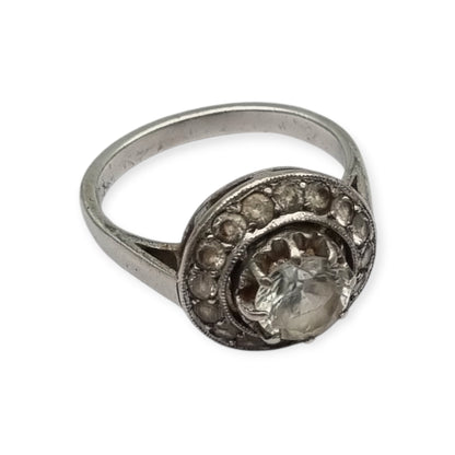 Anillo vintage en plata y circonitas, diseño cóctel  Art Decó, circa 1970-80