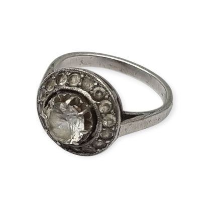 Anillo vintage en plata y circonitas, diseño cóctel  Art Decó, circa 1970-80