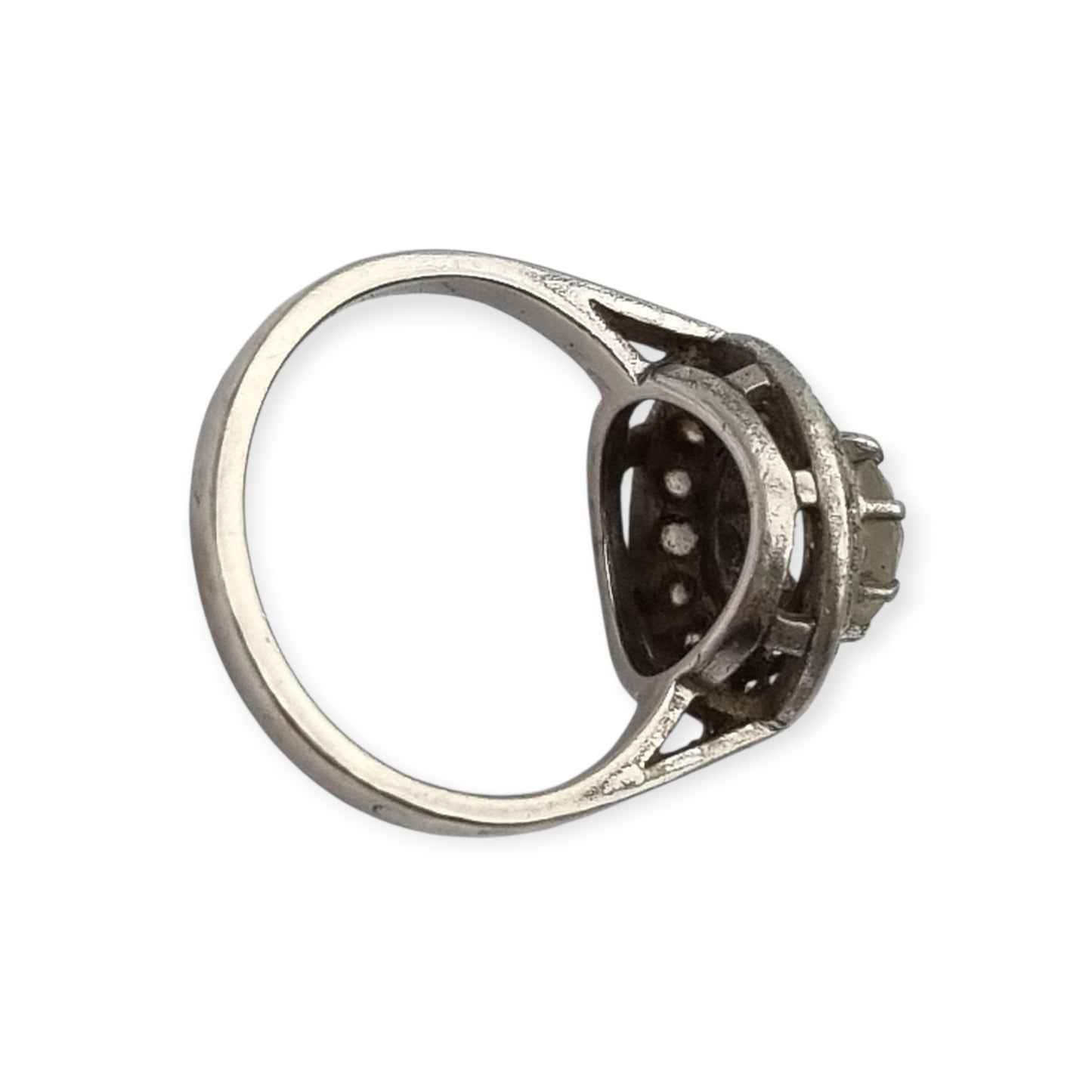 Anillo vintage en plata y circonitas, diseño cóctel  Art Decó, circa 1970-80