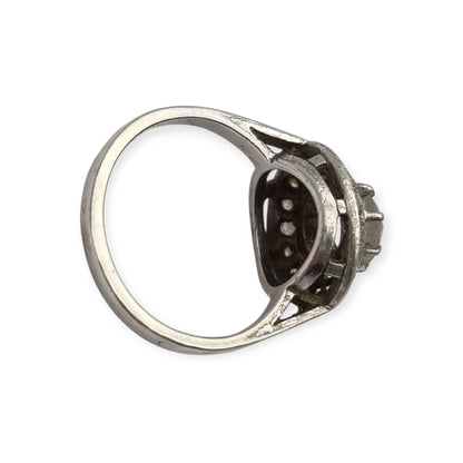 Anillo vintage en plata y circonitas, diseño cóctel  Art Decó, circa 1970-80