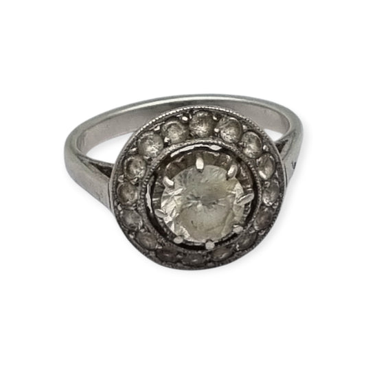 Anillo vintage en plata y circonitas, diseño cóctel  Art Decó, circa 1970-80