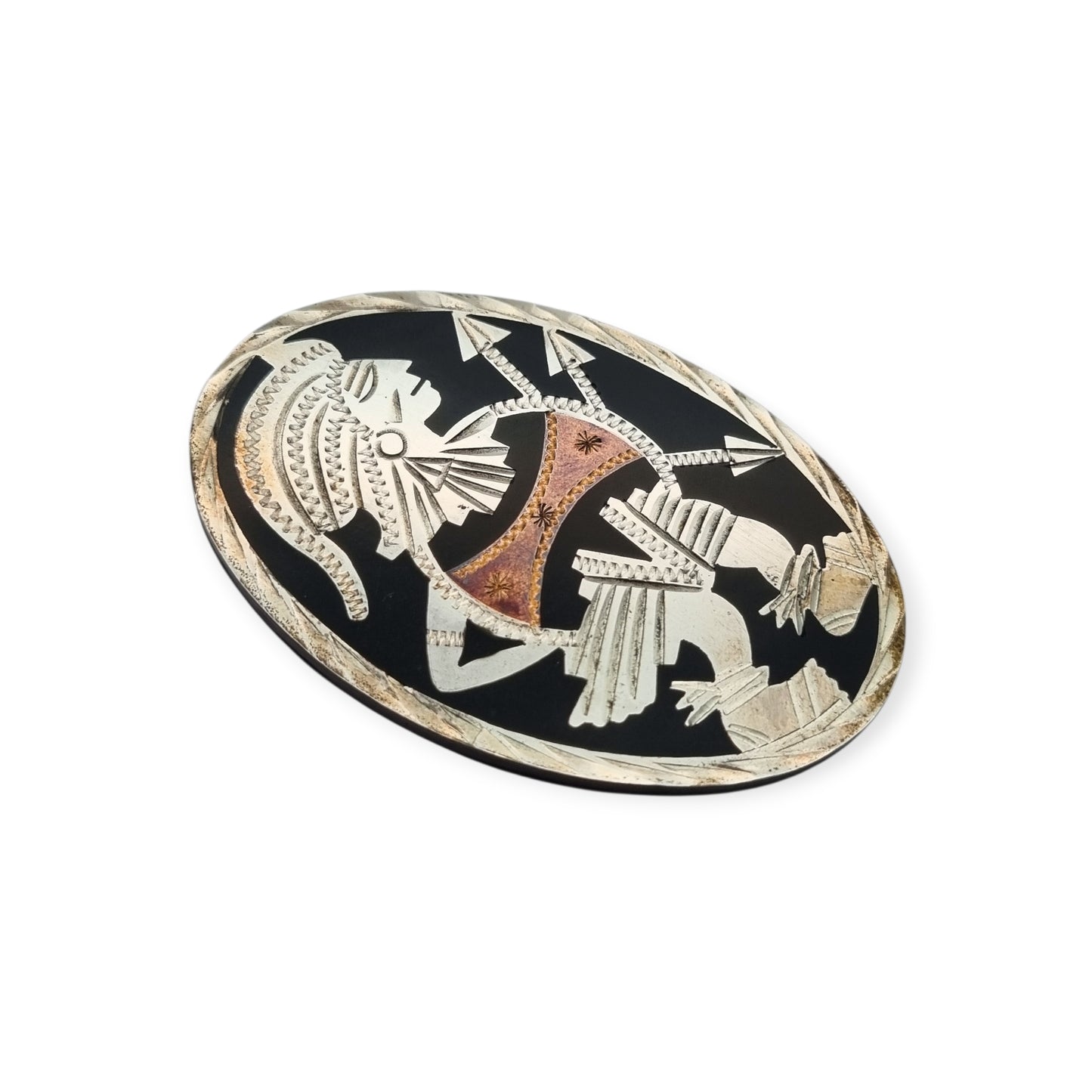 Mexican Aztec warrior brooch in 925 silver, Los Castillo circa 1970