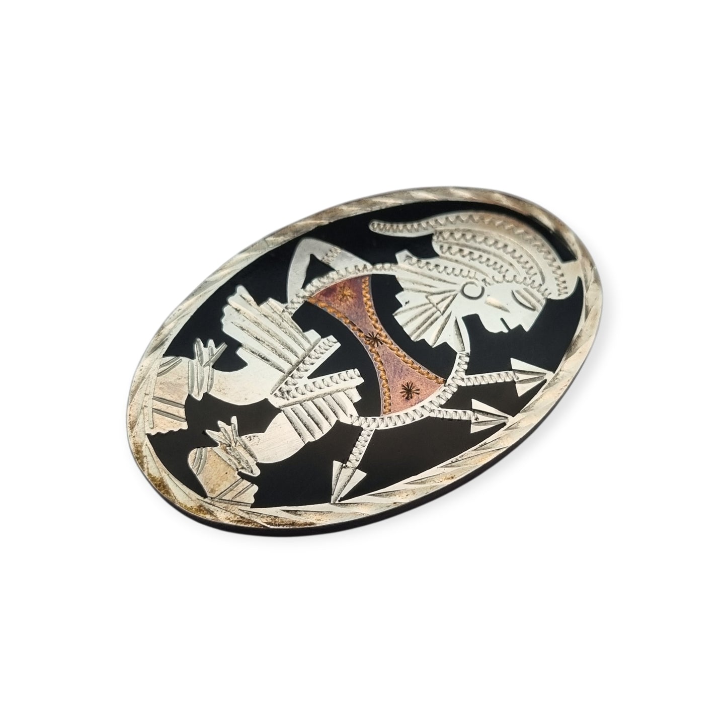 Mexican Aztec warrior brooch in 925 silver, Los Castillo circa 1970