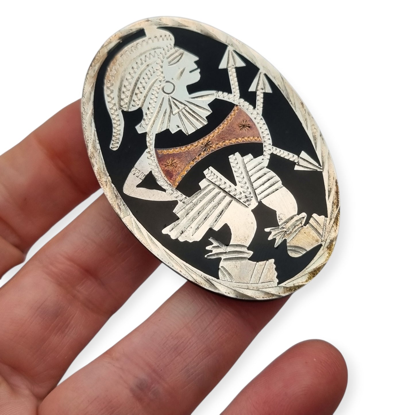 Mexican Aztec warrior brooch in 925 silver, Los Castillo circa 1970