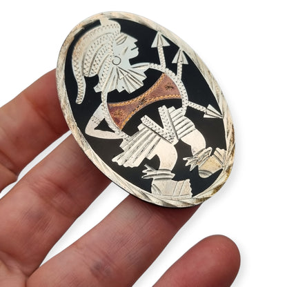 Mexican Aztec warrior brooch in 925 silver, Los Castillo circa 1970