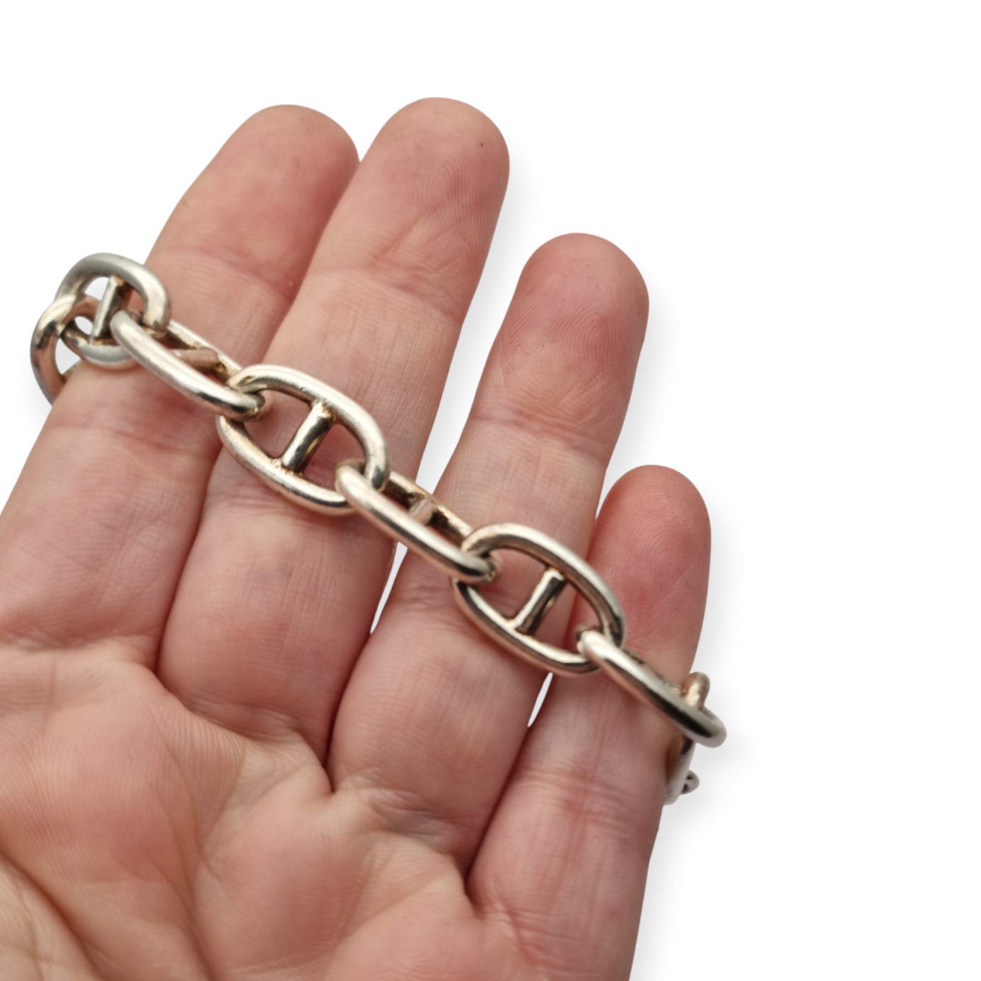 Pulsera vintage de eslabones en plata 925 maciza con cierre toggle, circa 1970