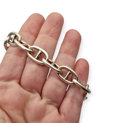 Pulsera vintage de eslabones en plata 925 maciza con cierre toggle, circa 1970