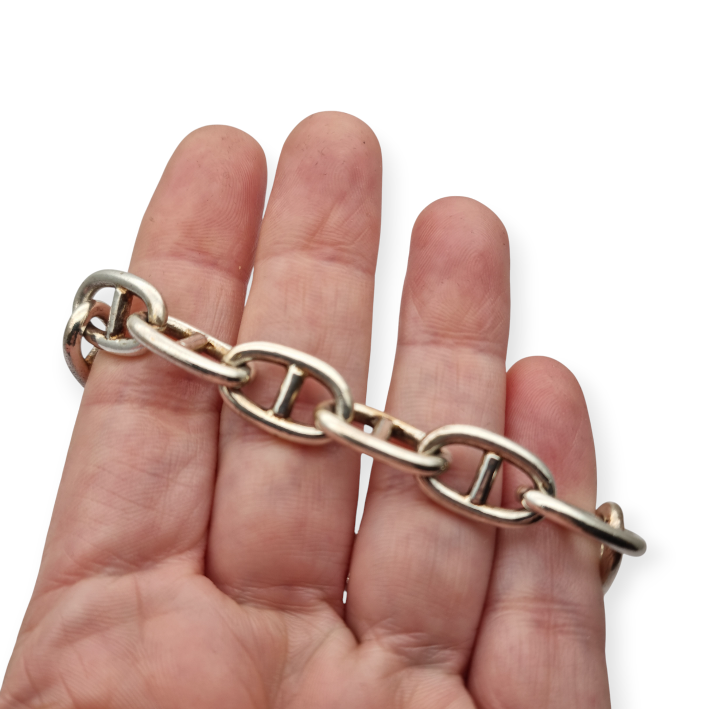 Pulsera vintage de eslabones en plata 925 maciza con cierre toggle, circa 1970