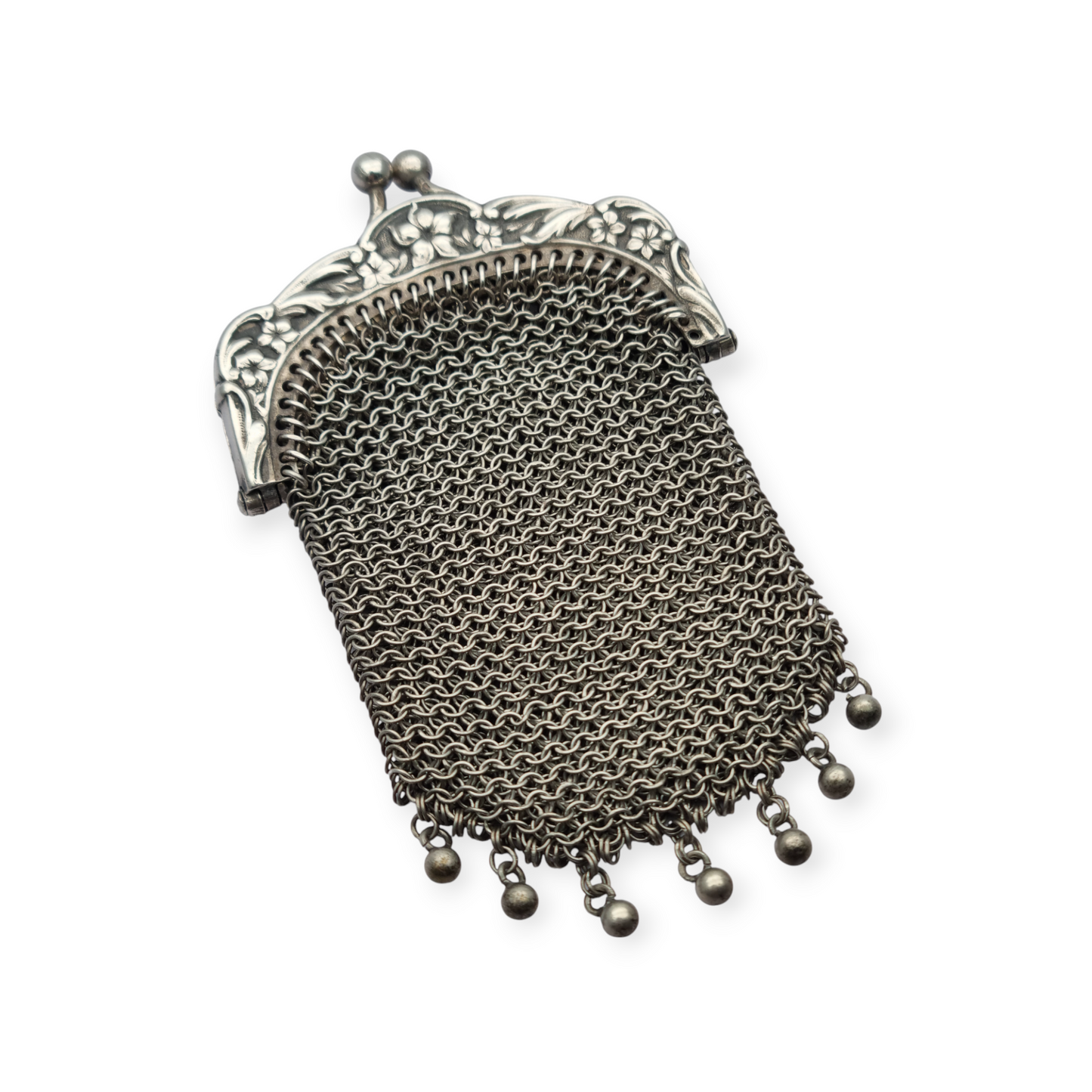 Art Nouveau silver coin purse with embossed floral clasp, circa 1900
