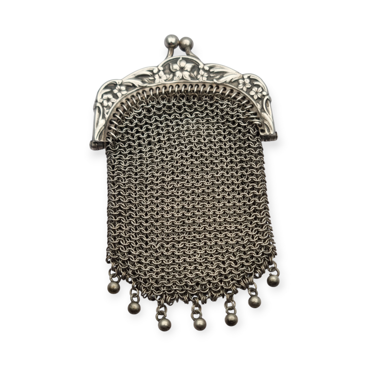Art Nouveau silver coin purse with embossed floral clasp, circa 1900