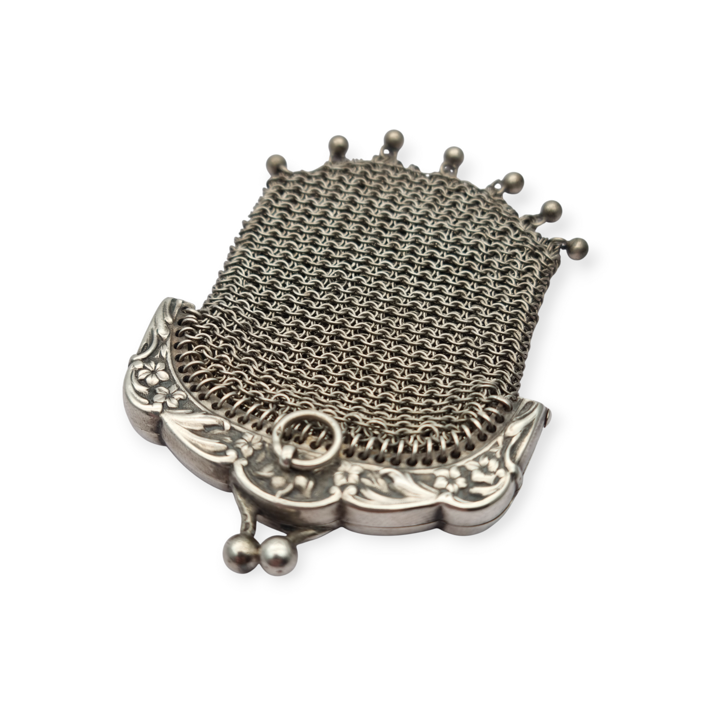 Art Nouveau silver coin purse with embossed floral clasp, circa 1900