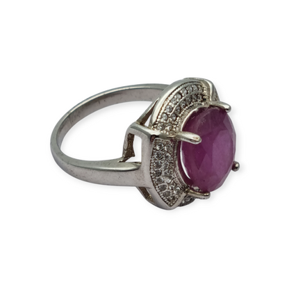 Art Deco style ring in silver with oval ruby and cubic zirconia, circa 1980