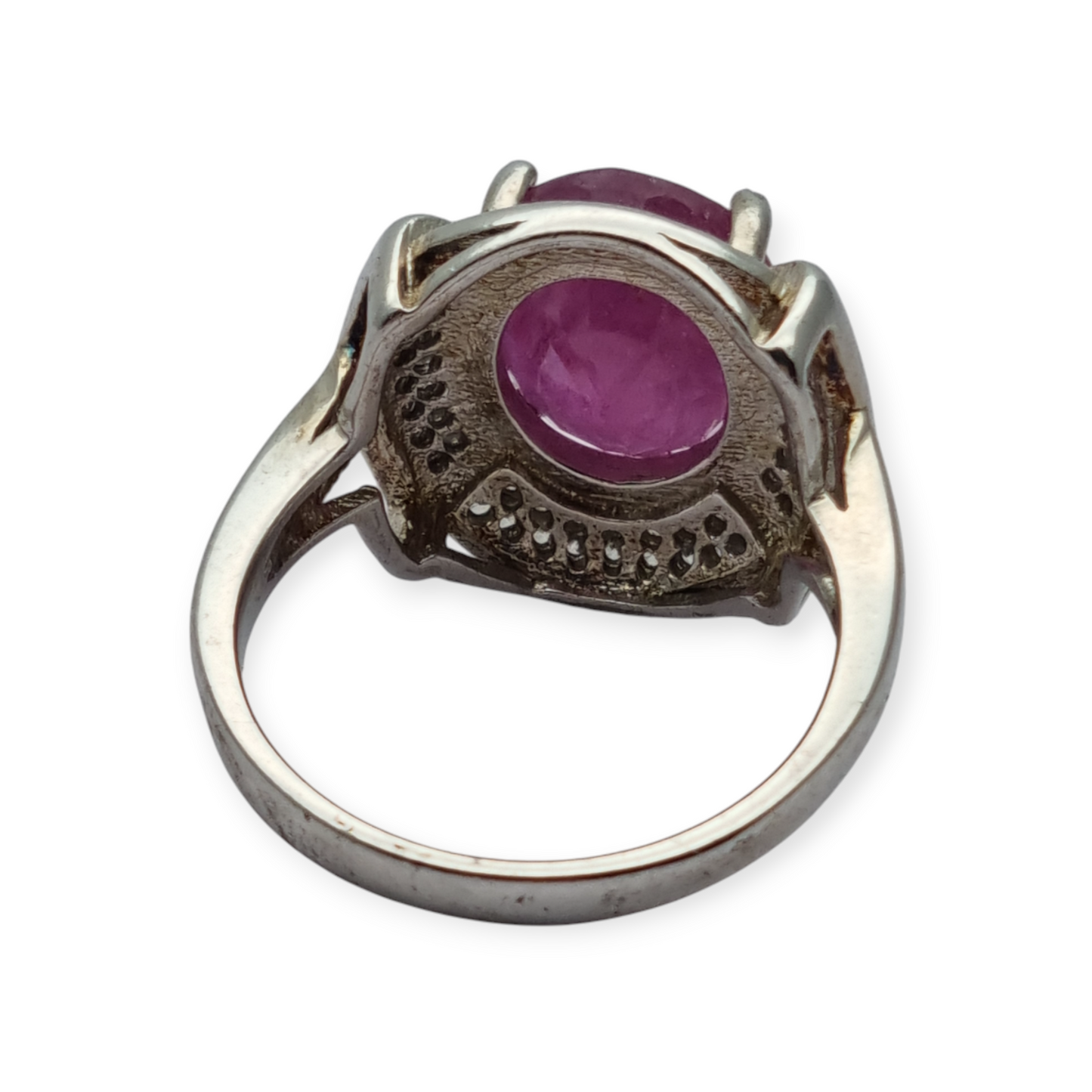 Art Deco style ring in silver with oval ruby and cubic zirconia, circa 1980